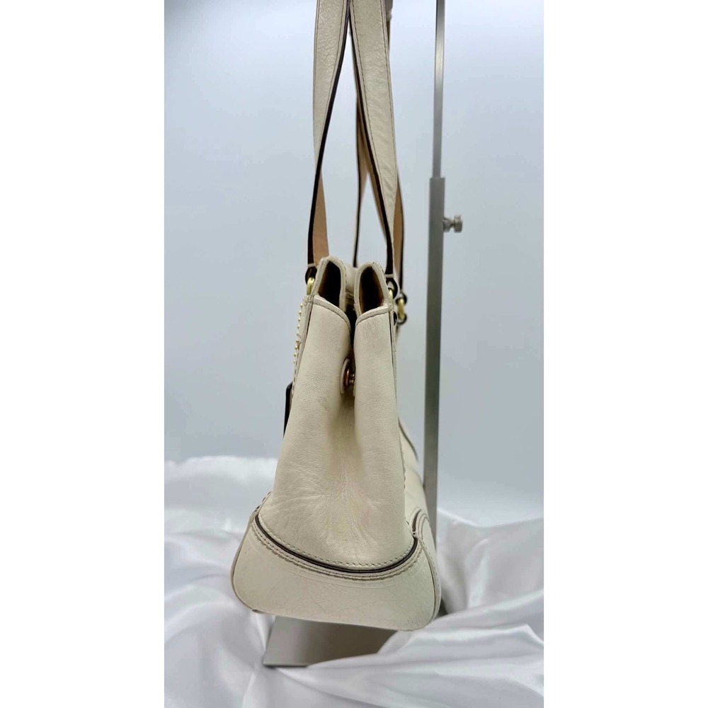 Coach Hamptons Stripe Leather Satchel Off White Brown Brass 11609 - Picture 2 of 14
